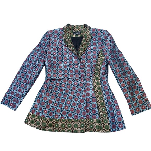Saloni Maxima Brocade Jacket Turquoise Floral US 8 (No Belt) - Picture 4 of 15